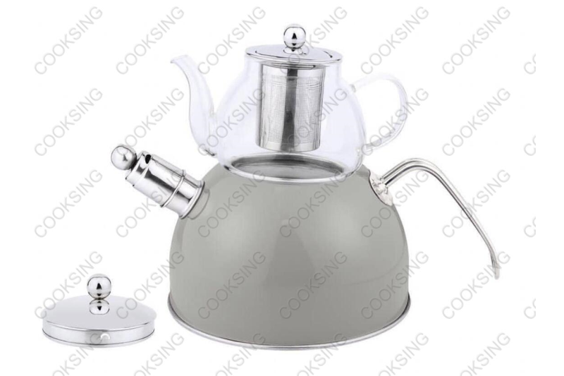 BK-3006 0.6L Heat-Resistant Glass Teapot+3.0L Stainless Steel Whistling Kettle