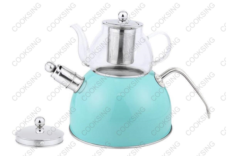 BK-3006 0.6L Heat-Resistant Glass Teapot+3.0L Stainless Steel Whistling Kettle