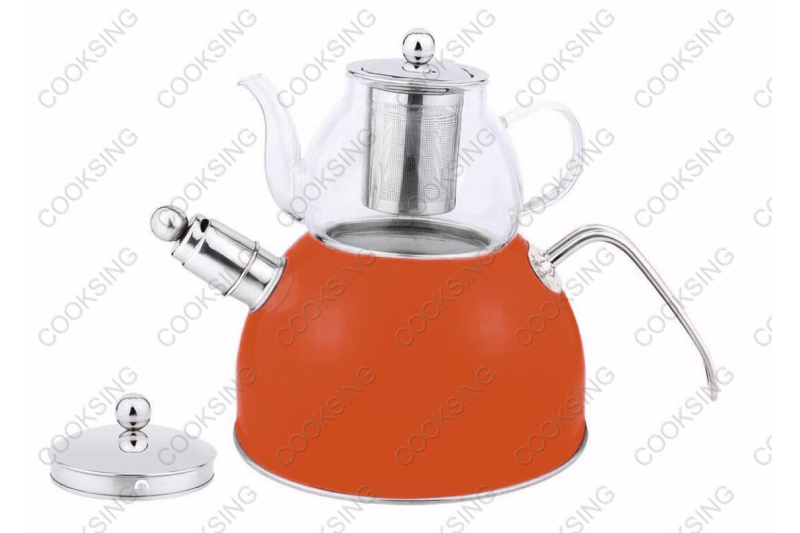 BK-3006 0.6L Heat-Resistant Glass Teapot+3.0L Stainless Steel Whistling Kettle