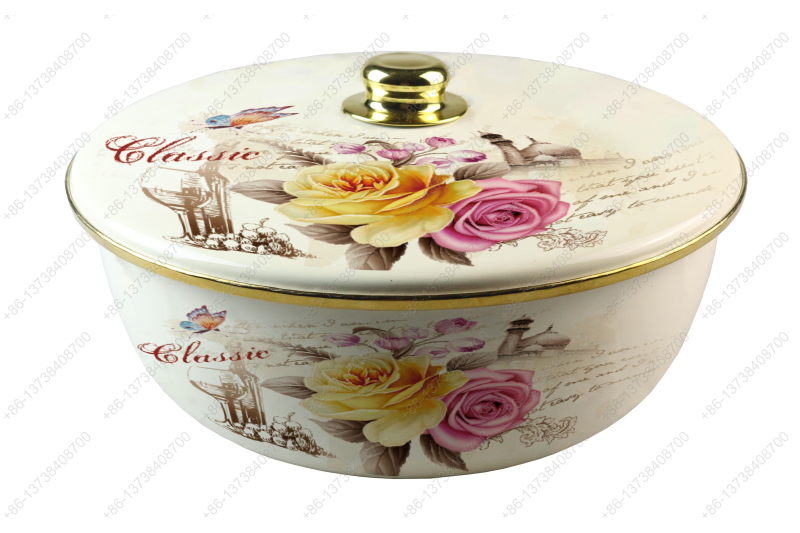 26CM/29CM/32CM Luxury High Quality Enamel Bowl Enamel Pot With Decals Enamel Cover And Golden Knob & Rim