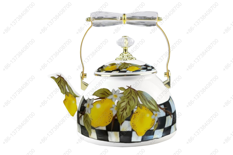 1.2L/1.5L/1.8L/2.5L/4.0L/5.0L Luxury High Quality Enamel Coating Kettle With Decals / Colors Acrylic Handle And Golden Knobs