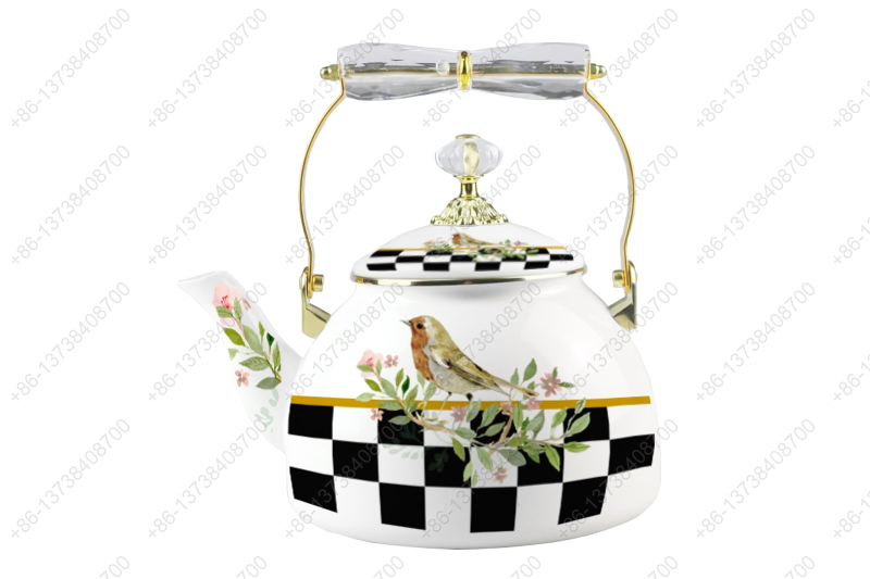1.2L/1.5L/1.8L/2.5L/4.0L/5.0L Luxury High Quality Enamel Coating Kettle With Decals / Colors Acrylic Handle And Golden Knobs