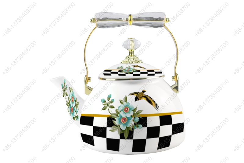 1.2L/1.5L/1.8L/2.5L/4.0L/5.0L Luxury High Quality Enamel Coating Kettle With Decals / Colors Acrylic Handle And Golden Knobs