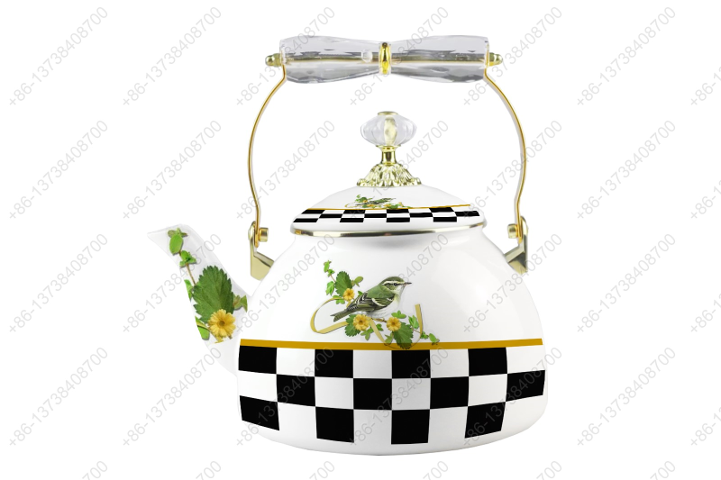 1.2L/1.5L/1.8L/2.5L/4.0L/5.0L Luxury High Quality Enamel Coating Kettle With Decals / Colors Acrylic Handle And Golden Knobs