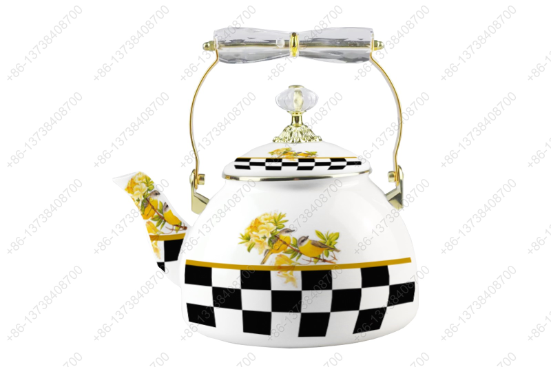 1.2L/1.5L/1.8L/2.5L/4.0L/5.0L Luxury High Quality Enamel Coating Kettle With Decals / Colors Acrylic Handle And Golden Knobs