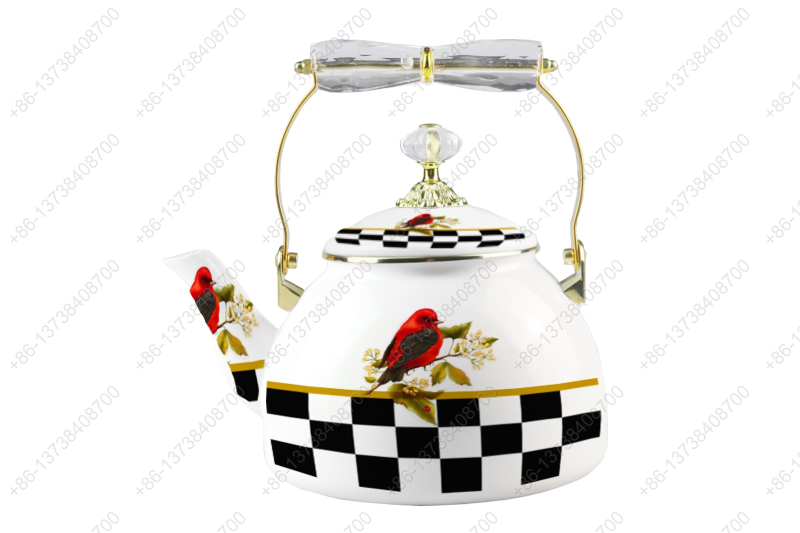 1.2L/1.5L/1.8L/2.5L/4.0L/5.0L Luxury High Quality Enamel Coating Kettle With Decals / Colors Acrylic Handle And Golden Knobs