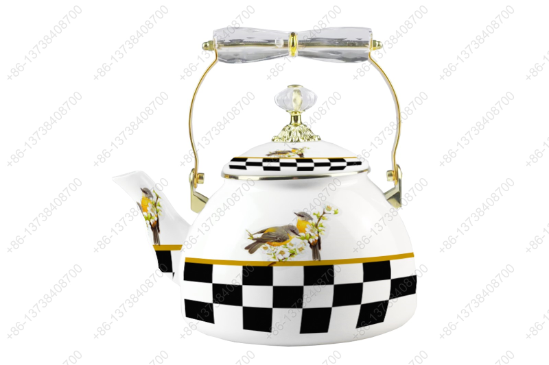 1.2L/1.5L/1.8L/2.5L/4.0L/5.0L Luxury High Quality Enamel Coating Kettle With Decals / Colors Acrylic Handle And Golden Knobs