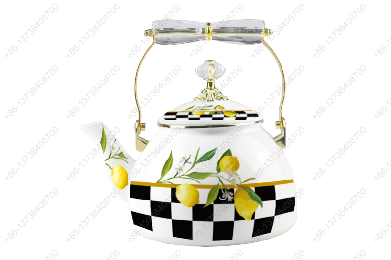1.2L/1.5L/1.8L/2.5L/4.0L/5.0L Luxury High Quality Enamel Coating Kettle With Decals / Colors Acrylic Handle And Golden Knobs
