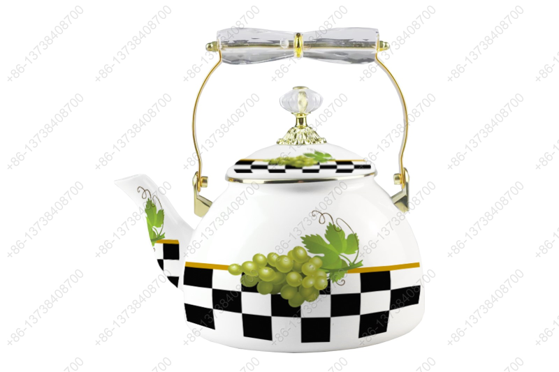 1.2L/1.5L/1.8L/2.5L/4.0L/5.0L Luxury High Quality Enamel Coating Kettle With Decals / Colors Acrylic Handle And Golden Knobs