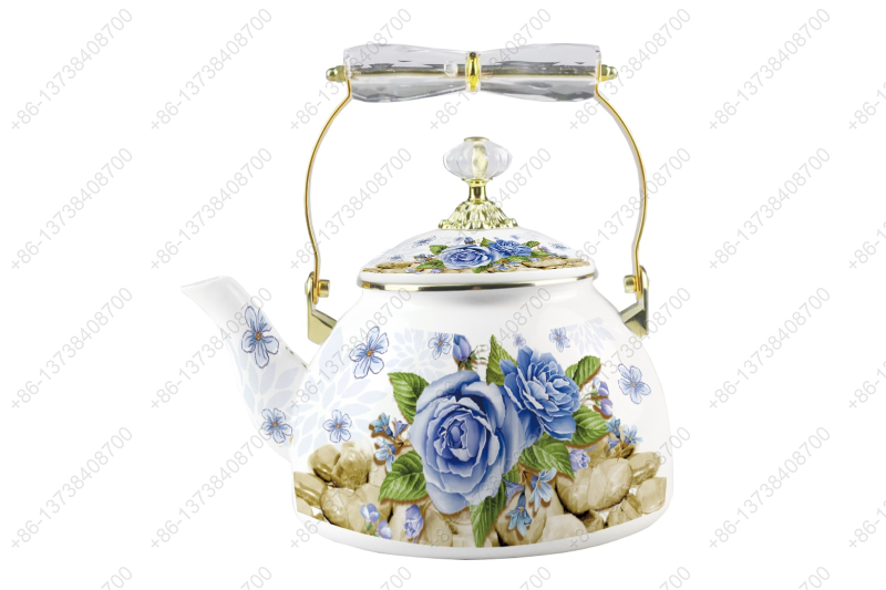 1.2L/1.5L/1.8L/2.5L/4.0L/5.0L Luxury High Quality Enamel Coating Kettle With Decals / Colors Acrylic Handle And Golden Knobs