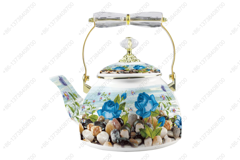 1.2L/1.5L/1.8L/2.5L/4.0L/5.0L Luxury High Quality Enamel Coating Kettle With Decals / Colors Acrylic Handle And Golden Knobs