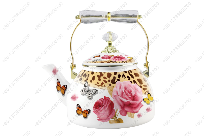 1.2L/1.5L/1.8L/2.5L/4.0L/5.0L Luxury High Quality Enamel Coating Kettle With Decals / Colors Acrylic Handle And Golden Knobs