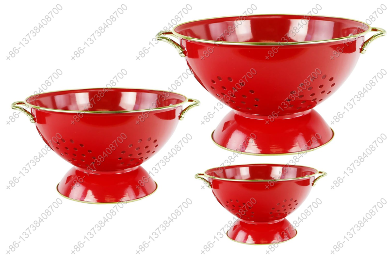 GüzelEmaye Metal Colander Set Of 3 Pieces 16/23/28CM , Strainer Basket with Handles Perfect For Spaghetti, Pasta, Berry, Vegetable, Fruit