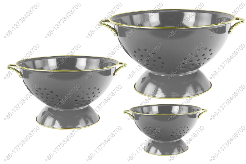 GüzelEmaye Metal Colander Set Of 3 Pieces 16/23/28CM , Strainer Basket with Handles Perfect For Spaghetti, Pasta, Berry, Vegetable, Fruit