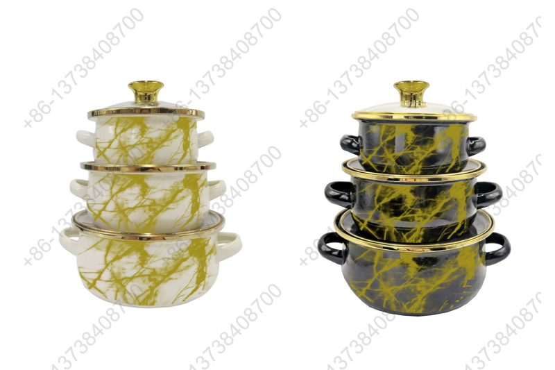12cm/14cm/16cm Enamel Mini Pot With Marbles Decals / Colors And Glass Cover & Golden Knobs & Rim