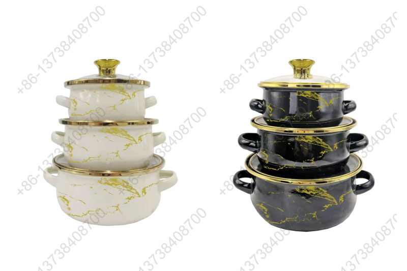 12cm/14cm/16cm Enamel Mini Pot With Marbles Decals / Colors And Glass Cover & Golden Knobs & Rim
