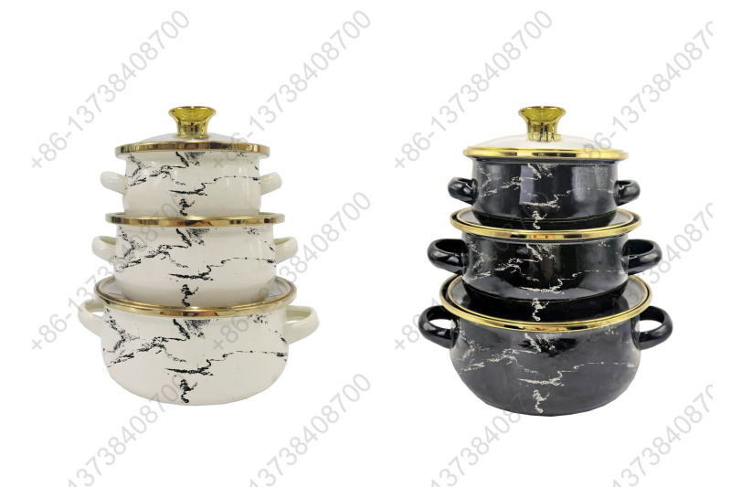12cm/14cm/16cm Enamel Mini Pot With Marbles Decals / Colors And Glass Cover & Golden Knobs & Rim