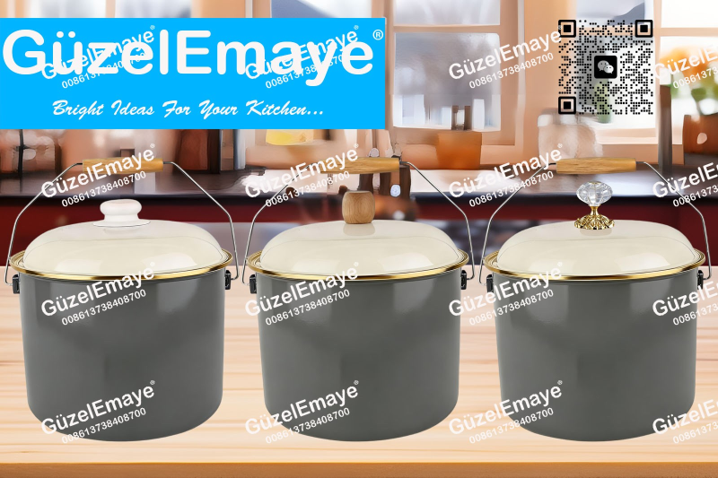 GüzelEmaye Serisi Emaye Bakraç Enamel Bucket Pot Enamel Stock Pot Casserole Pot Enamel Cookware 18cm/20cm/22cm/24cm/26cm