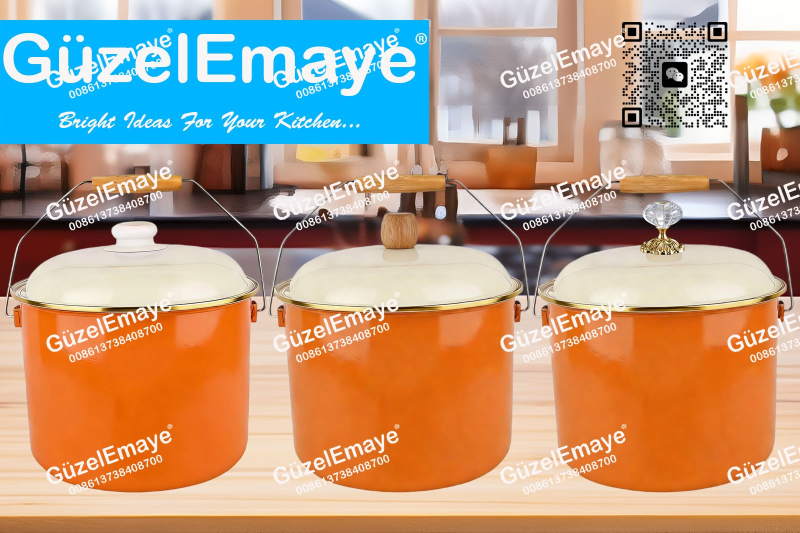 GüzelEmaye Serisi Emaye Bakraç Enamel Bucket Pot Enamel Stock Pot Casserole Pot Enamel Cookware 18cm/20cm/22cm/24cm/26cm